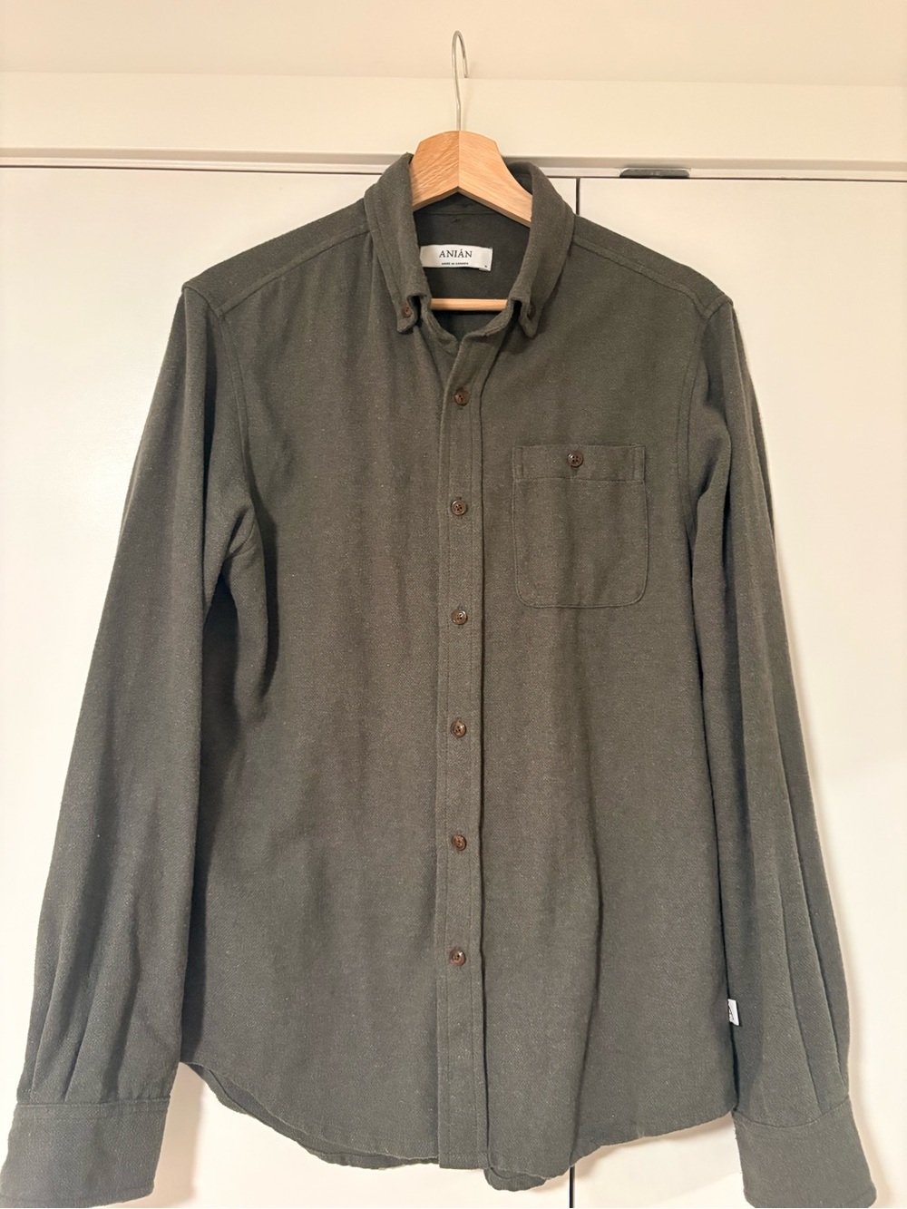 Anian Olive Green Long-Sleeve Button-Down Shirt